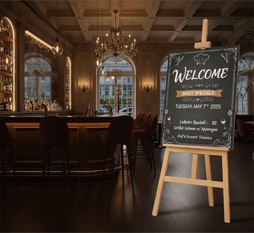 Restaurant Wooden Easel With Printed Menu Board